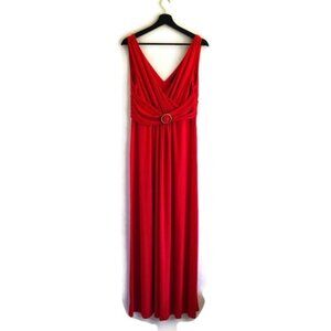 Chaps Maxi Dress Red L Crossover Bodice Slinky Stretch Travel Sleeveless
